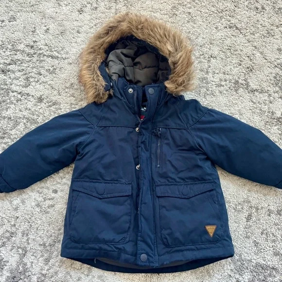 Zara BabyBoy Winter Parka Coat with Faux Fur Hood – Size 2/3 - Picture 4 of 5